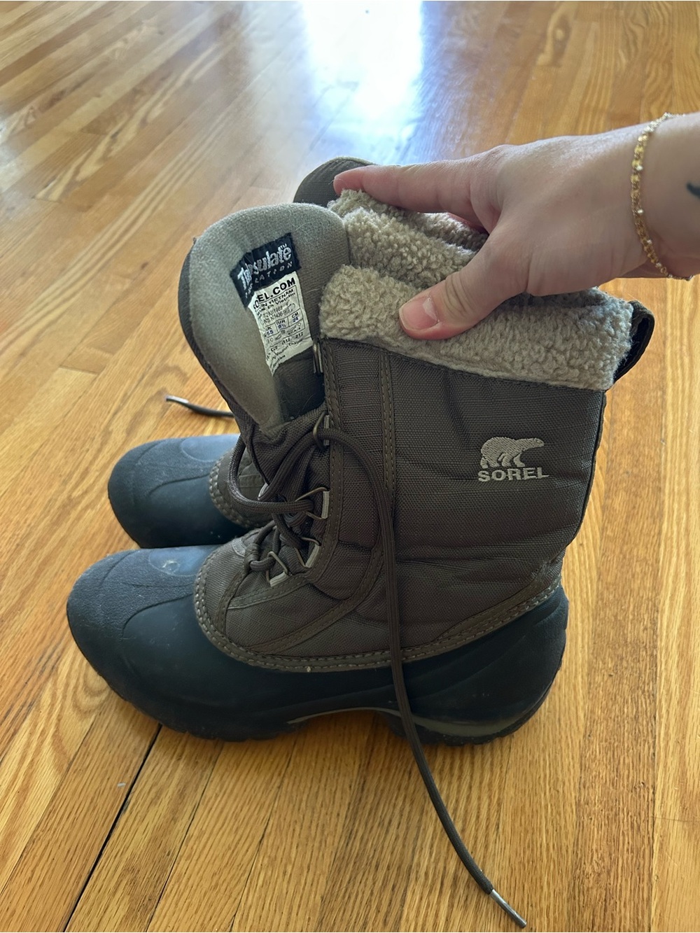 Sorel Women's Brown and Black Winter Rain Boots with Sherpa Collar
